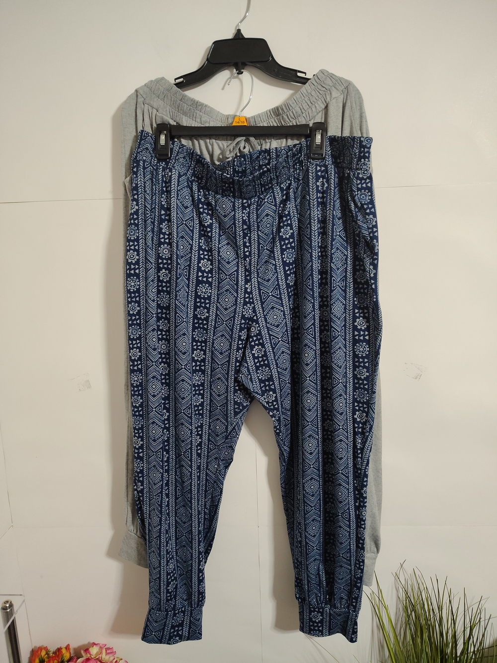 Set 2 Pants Joggers Navy Geo-Print/Gray Elastic-Waist   -D